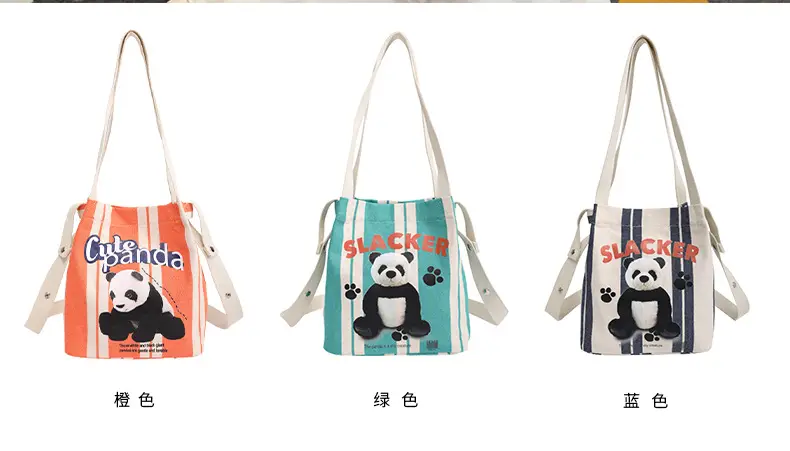 Cute Panda Printed Canvas Shoulder Bag Orange — feature 3
