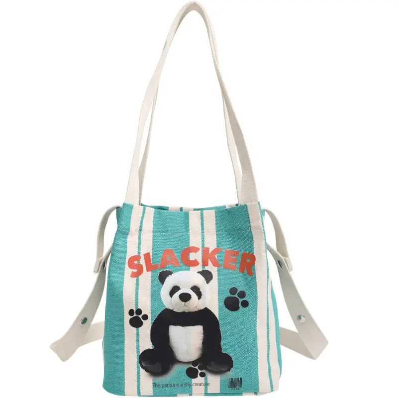 Cute Panda Printed Canvas Shoulder Bag Orange - Image 3