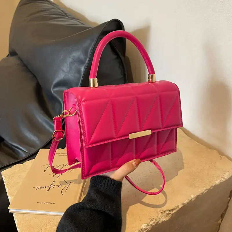 Pink Quilted Rhombus Shoulder Bag for Women - Image 8
