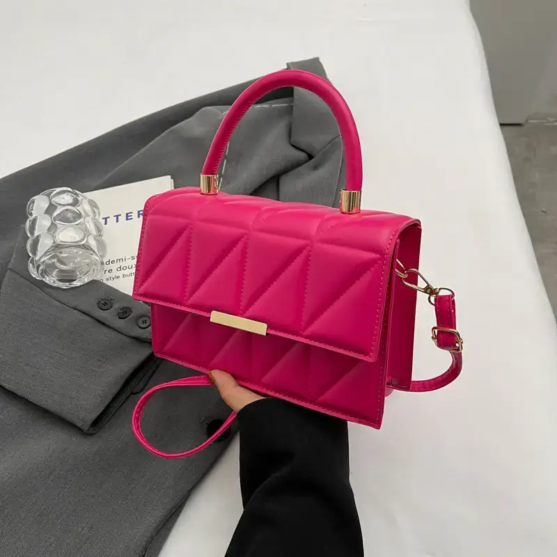 Pink Quilted Rhombus Shoulder Bag for Women - Image 5