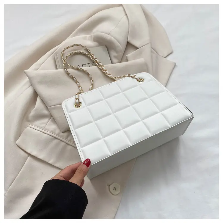 White Quilted Crossbody Bag with Chain Strap — feature 29