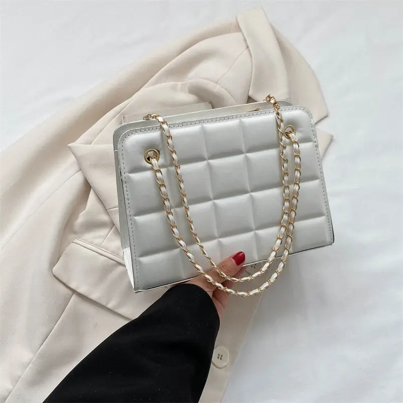 White Quilted Crossbody Bag with Chain Strap - Image 2