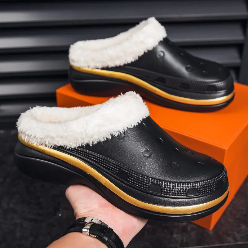 Plus size cotton slippers men's winter indoor home fleece-lined warm waterproof couple's closed toe loafers woolen slippers - Image 3