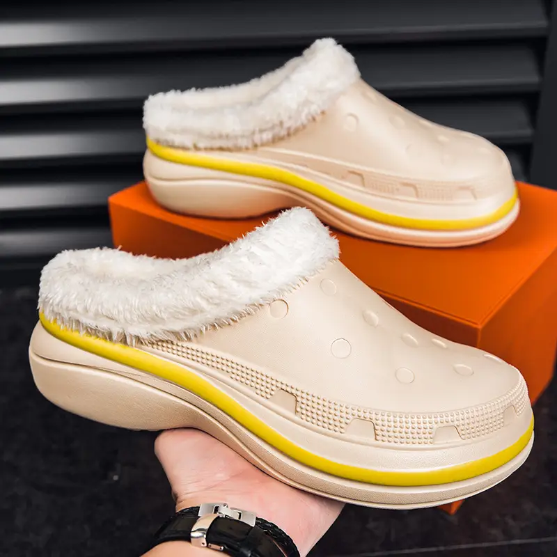 Plus size cotton slippers men's winter indoor home fleece-lined warm waterproof couple's closed toe loafers woolen slippers - Image 2