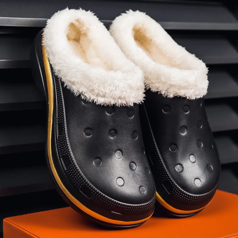 Plus size cotton slippers men's winter indoor home fleece-lined warm waterproof couple's closed toe loafers woolen slippers - Image 4