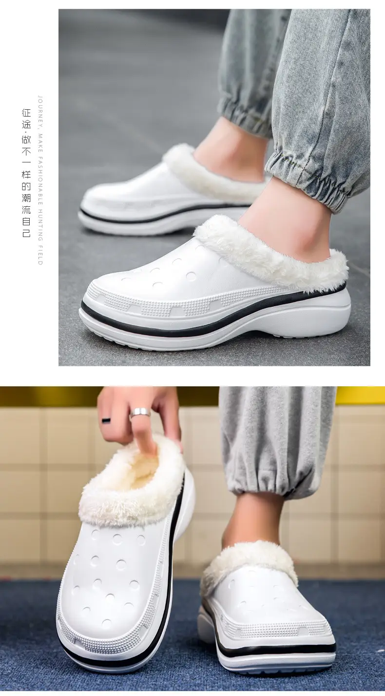 Plus size cotton slippers men's winter indoor home fleece-lined warm waterproof couple's closed toe loafers woolen slippers — feature 11
