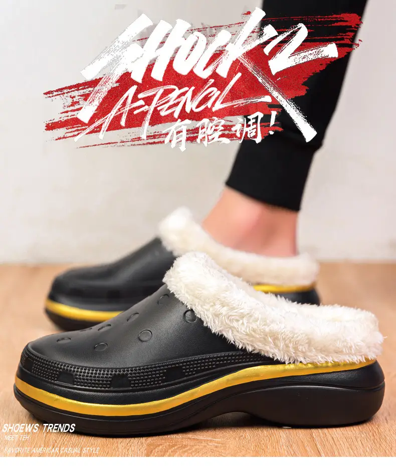 Plus size cotton slippers men's winter indoor home fleece-lined warm waterproof couple's closed toe loafers woolen slippers — feature 3
