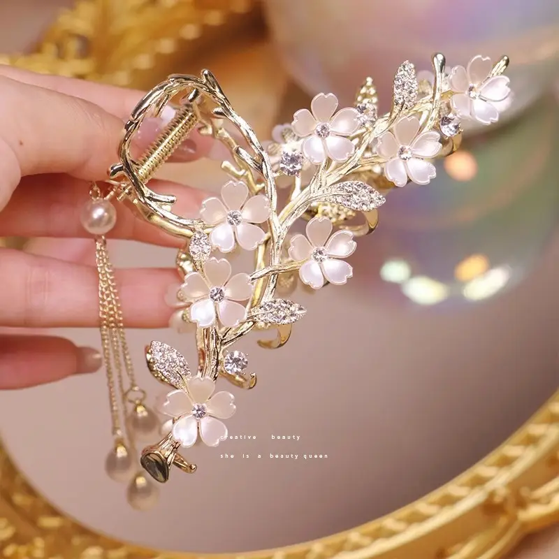 Pearl Tassel Flower Hairpin Clip for Women