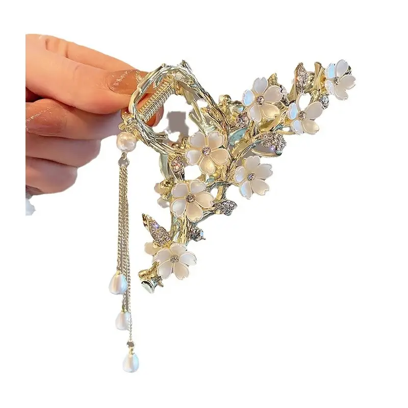 Pearl Tassel Flower Hairpin Clip for Women
