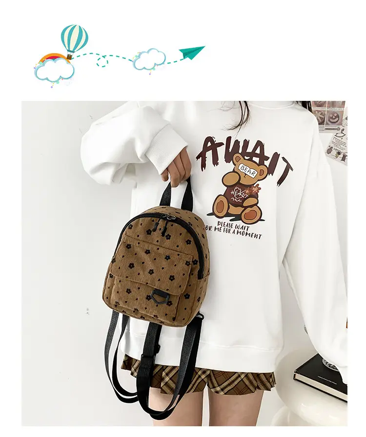Japanese Style Mini Backpack for Girls White Floral Multi-Purpose Shoulder Bag — feature 1