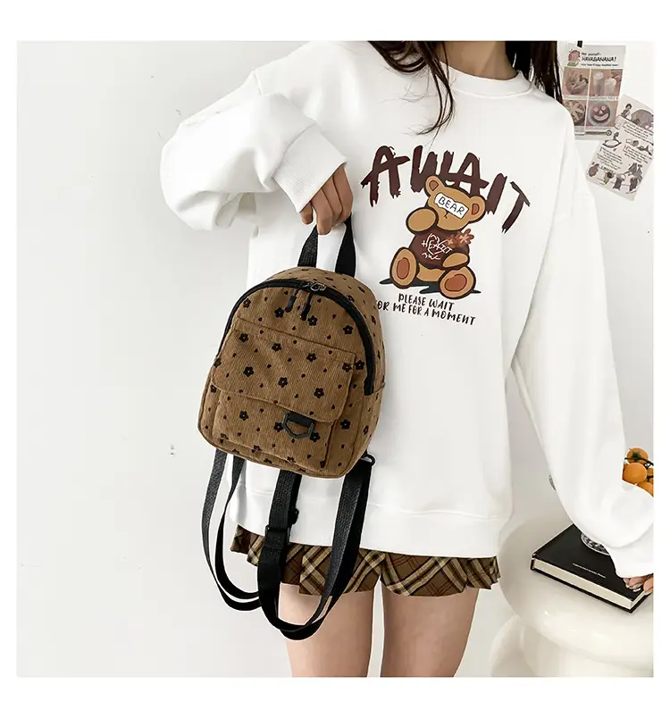 Japanese Style Mini Backpack for Girls White Floral Multi-Purpose Shoulder Bag — feature 13