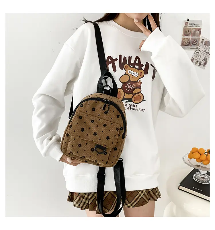 Japanese Style Mini Backpack for Girls White Floral Multi-Purpose Shoulder Bag — feature 14