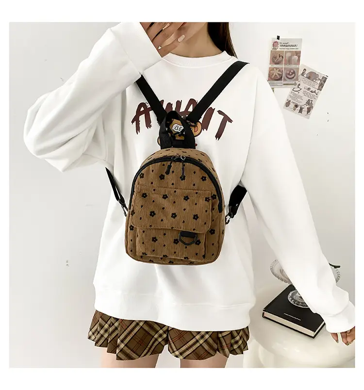 Japanese Style Mini Backpack for Girls White Floral Multi-Purpose Shoulder Bag — feature 15