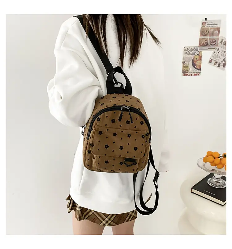 Japanese Style Mini Backpack for Girls White Floral Multi-Purpose Shoulder Bag — feature 16