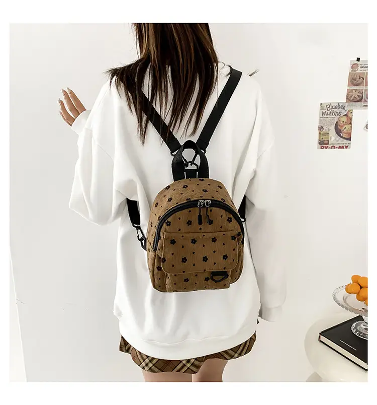 Japanese Style Mini Backpack for Girls White Floral Multi-Purpose Shoulder Bag — feature 17