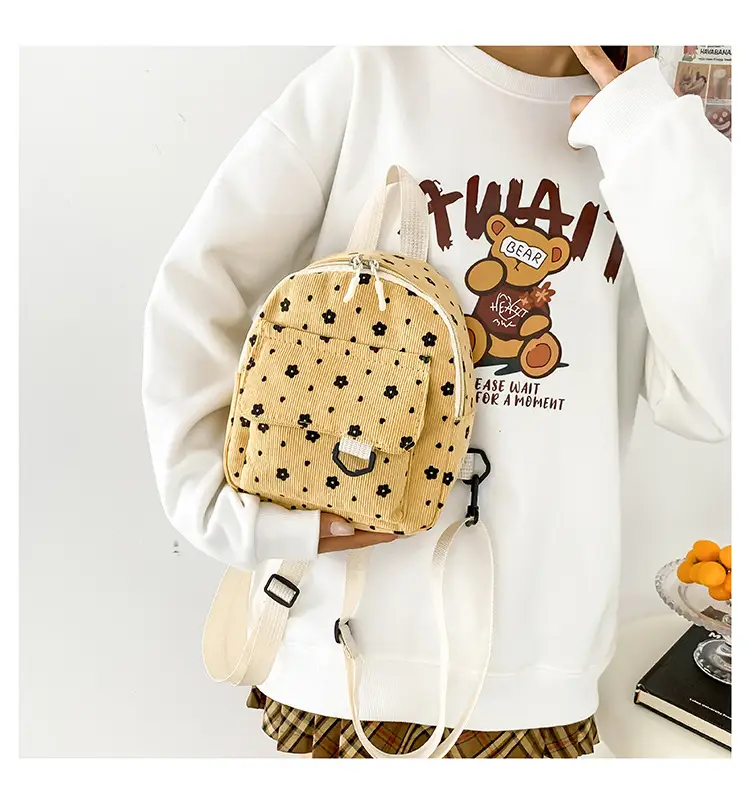 Japanese Style Mini Backpack for Girls White Floral Multi-Purpose Shoulder Bag — feature 20