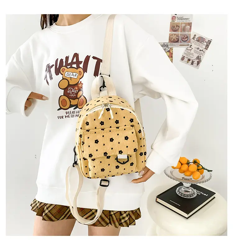 Japanese Style Mini Backpack for Girls White Floral Multi-Purpose Shoulder Bag — feature 21