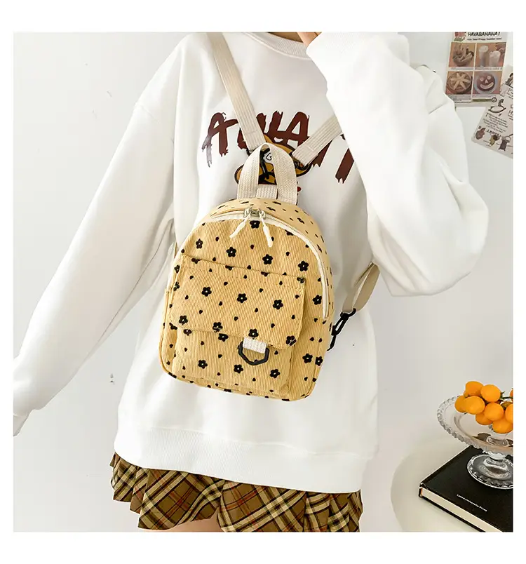 Japanese Style Mini Backpack for Girls White Floral Multi-Purpose Shoulder Bag — feature 22