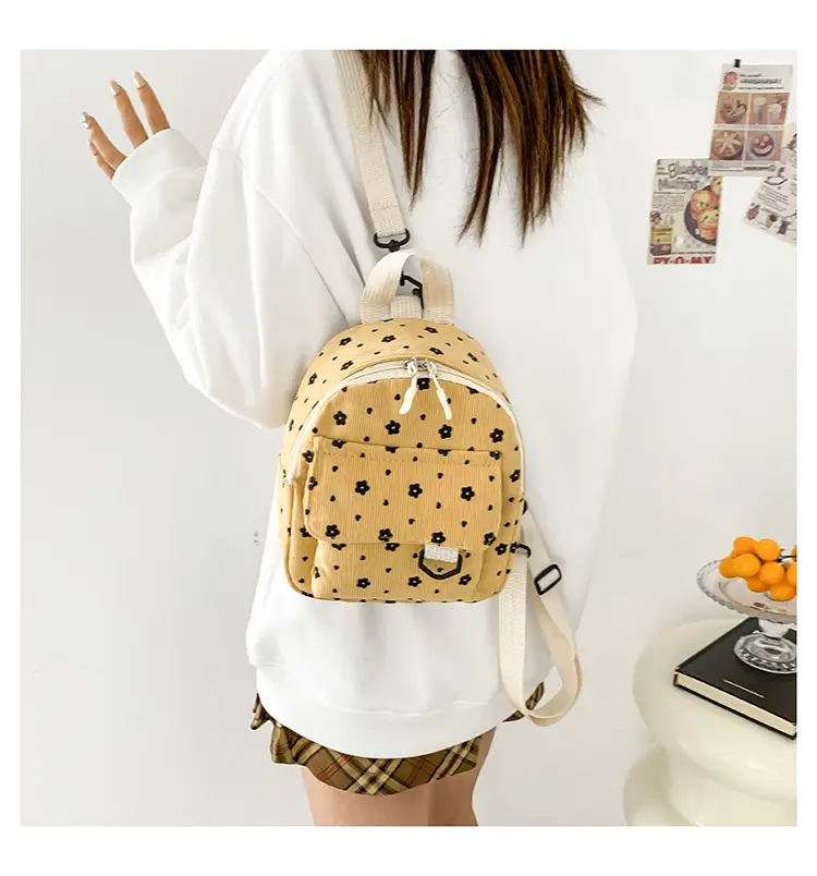 Japanese Style Mini Backpack for Girls White Floral Multi-Purpose Shoulder Bag — feature 23