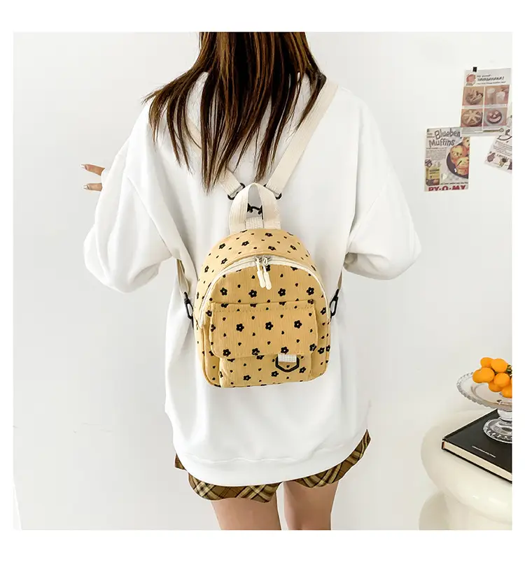 Japanese Style Mini Backpack for Girls White Floral Multi-Purpose Shoulder Bag — feature 24