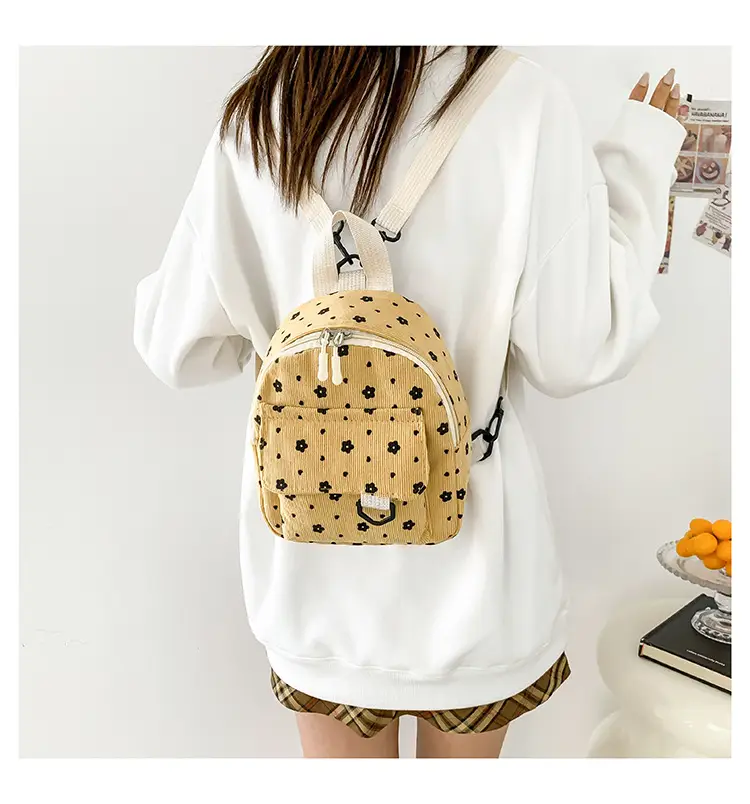 Japanese Style Mini Backpack for Girls White Floral Multi-Purpose Shoulder Bag — feature 25