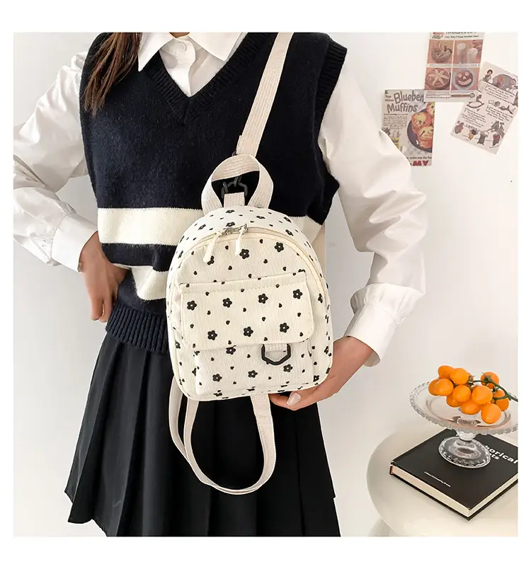 Japanese Style Mini Backpack for Girls White Floral Multi-Purpose Shoulder Bag — feature 27