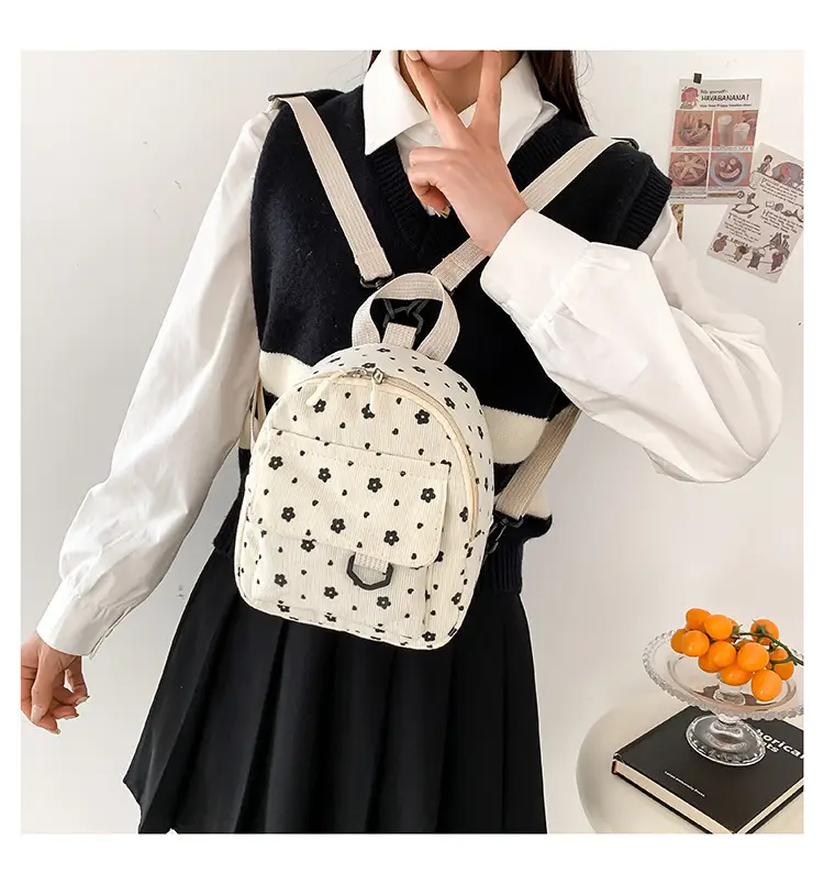 Japanese Style Mini Backpack for Girls White Floral Multi-Purpose Shoulder Bag — feature 28