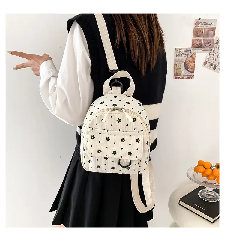 Japanese Style Mini Backpack for Girls White Floral Multi-Purpose Shoulder Bag — feature 29