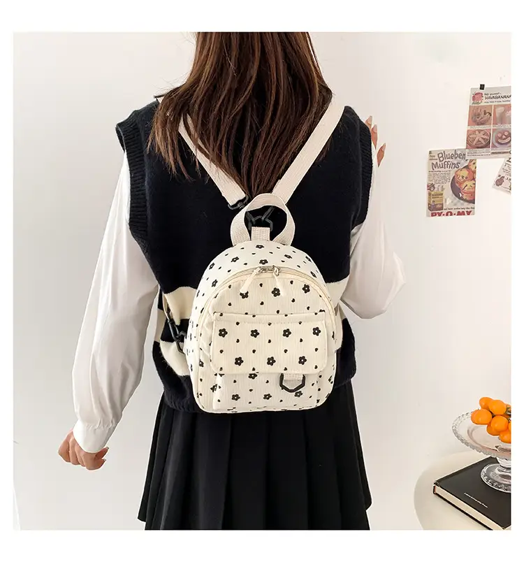 Japanese Style Mini Backpack for Girls White Floral Multi-Purpose Shoulder Bag — feature 30
