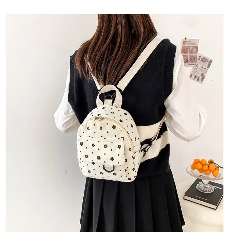 Japanese Style Mini Backpack for Girls White Floral Multi-Purpose Shoulder Bag — feature 31