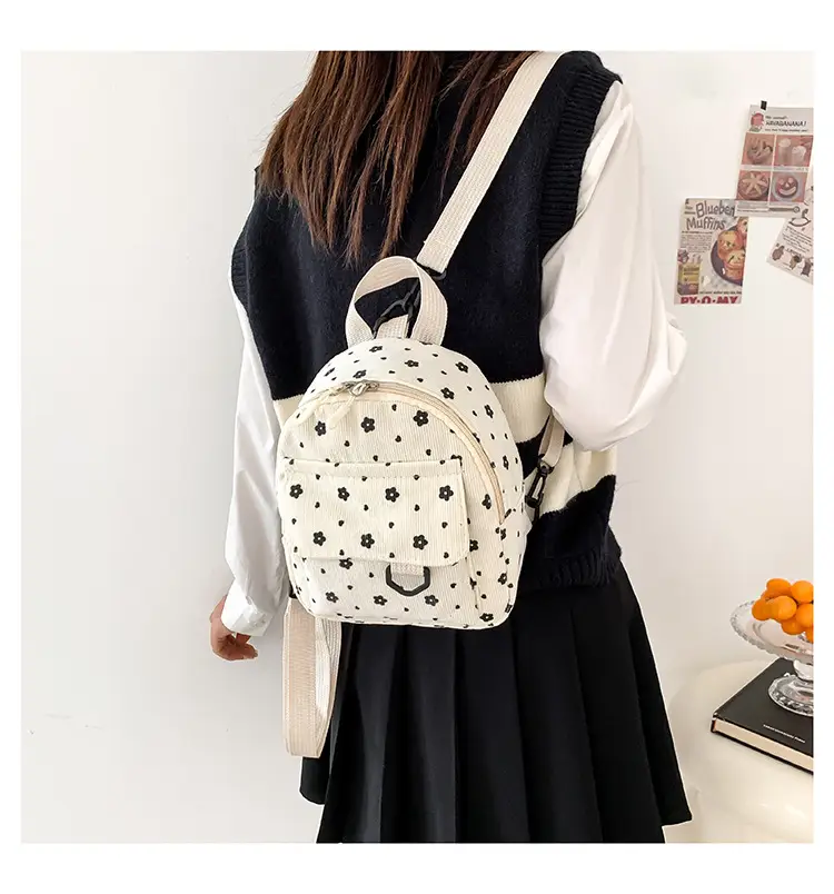 Japanese Style Mini Backpack for Girls White Floral Multi-Purpose Shoulder Bag — feature 32