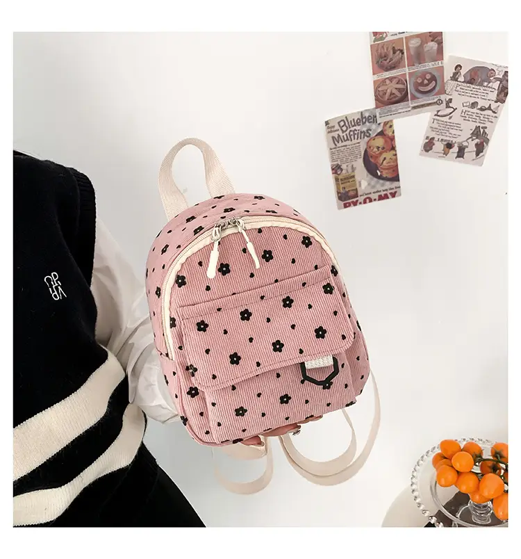 Japanese Style Mini Backpack for Girls White Floral Multi-Purpose Shoulder Bag — feature 33