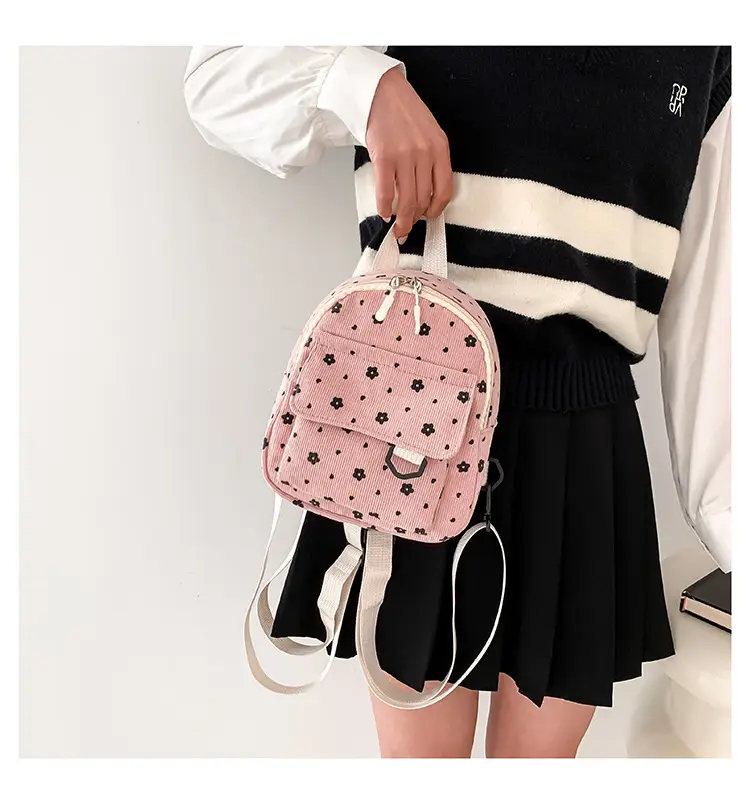 Japanese Style Mini Backpack for Girls White Floral Multi-Purpose Shoulder Bag — feature 34