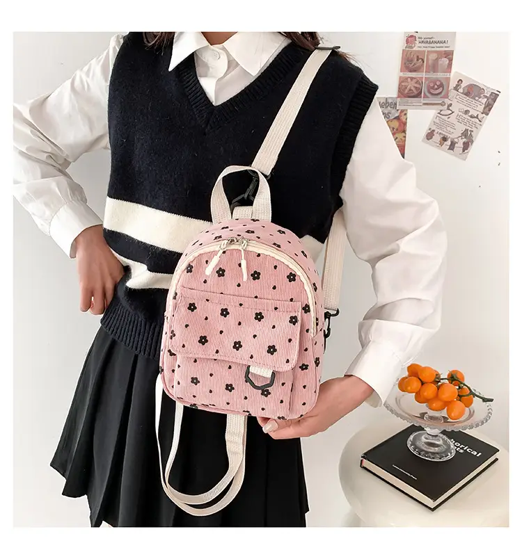 Japanese Style Mini Backpack for Girls White Floral Multi-Purpose Shoulder Bag — feature 35