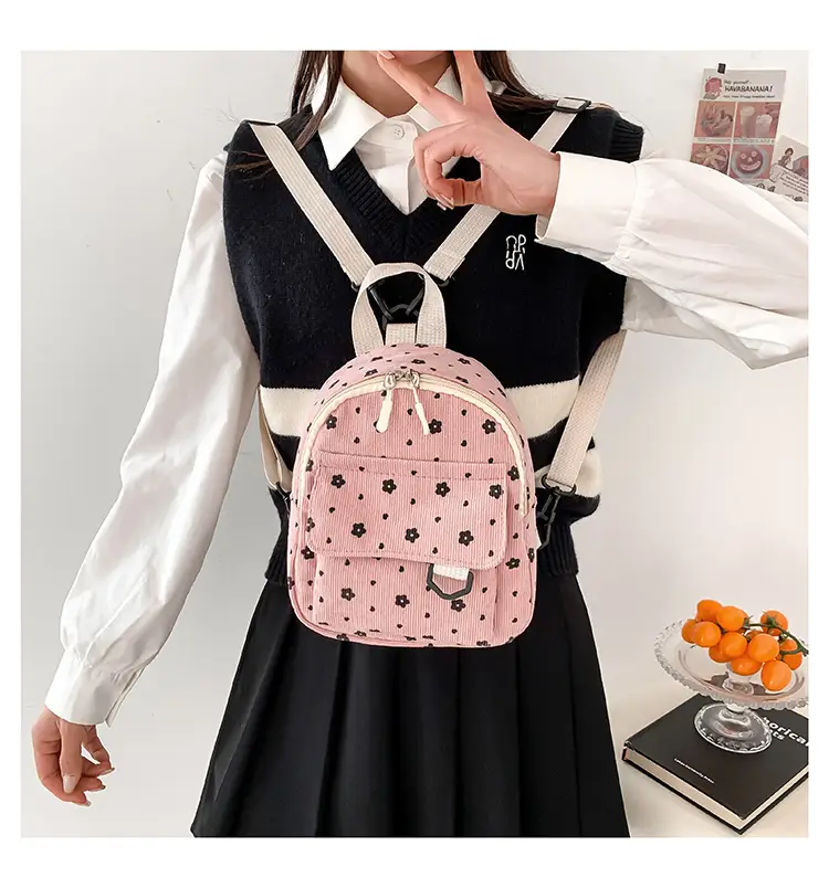 Japanese Style Mini Backpack for Girls White Floral Multi-Purpose Shoulder Bag — feature 36