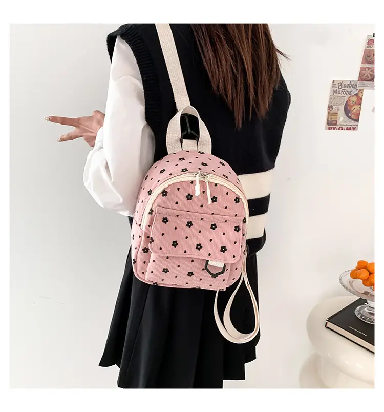 Japanese Style Mini Backpack for Girls White Floral Multi-Purpose Shoulder Bag — feature 37