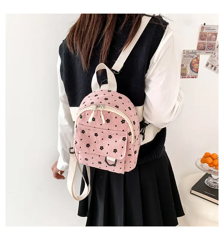 Japanese Style Mini Backpack for Girls White Floral Multi-Purpose Shoulder Bag — feature 39