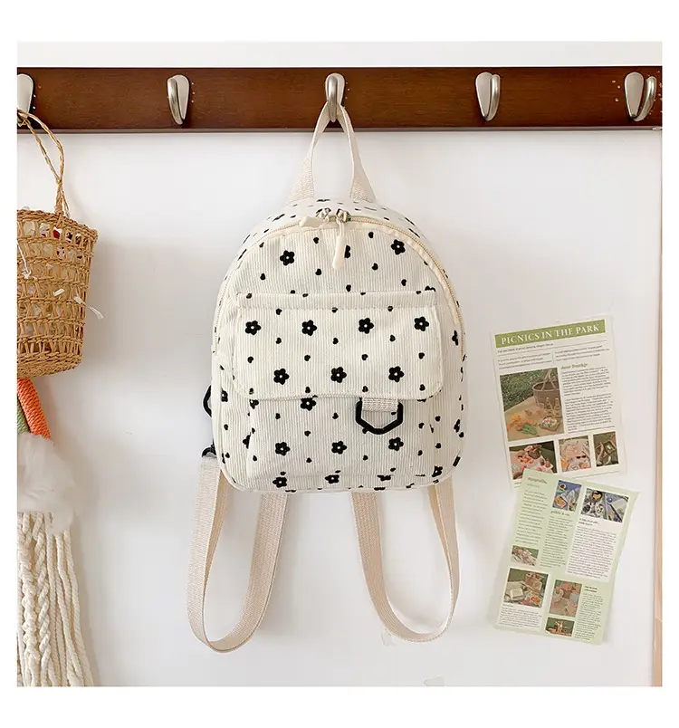 Japanese Style Mini Backpack for Girls White Floral Multi-Purpose Shoulder Bag — feature 43