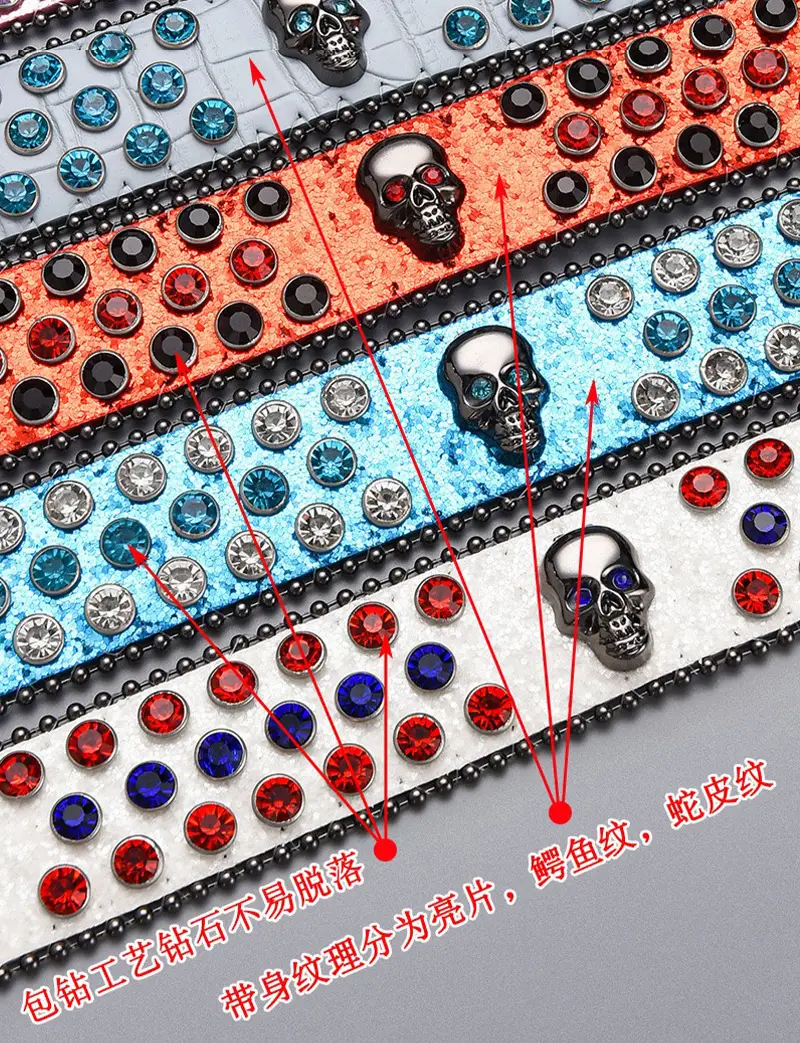Silver Rhinestone Skull Belt with Buckle — feature 3