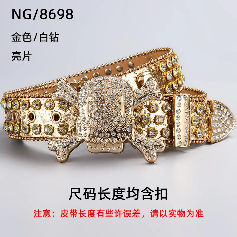 Silver Rhinestone Skull Belt with Buckle - Image 12