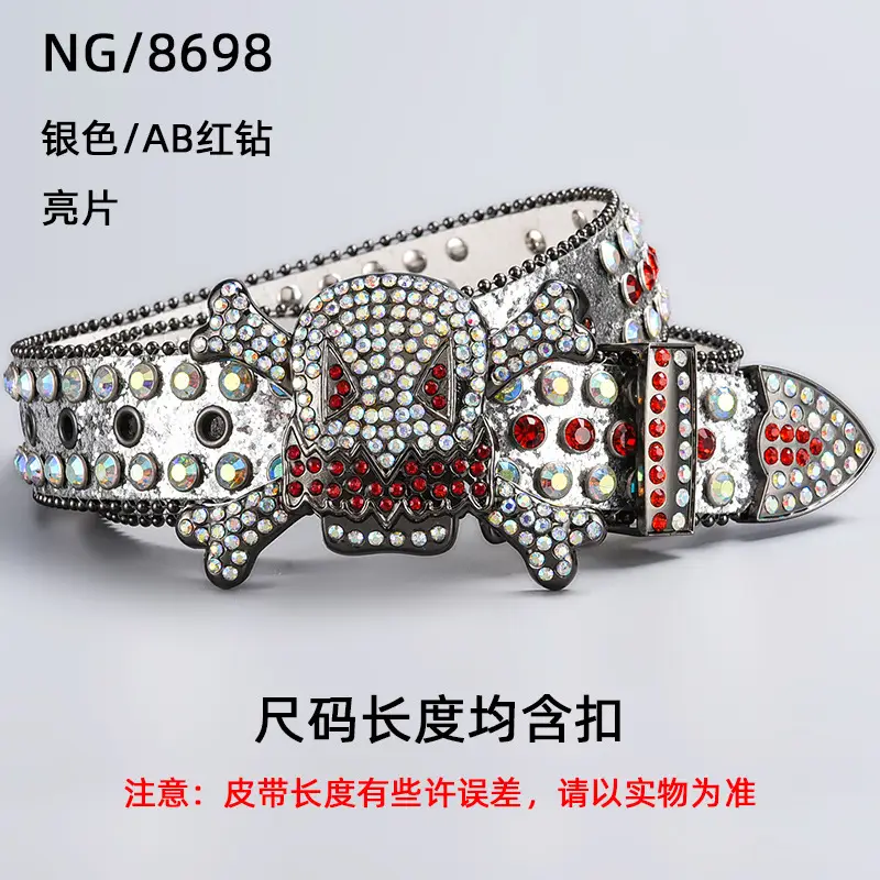 Silver Rhinestone Skull Belt with Buckle - Image 17