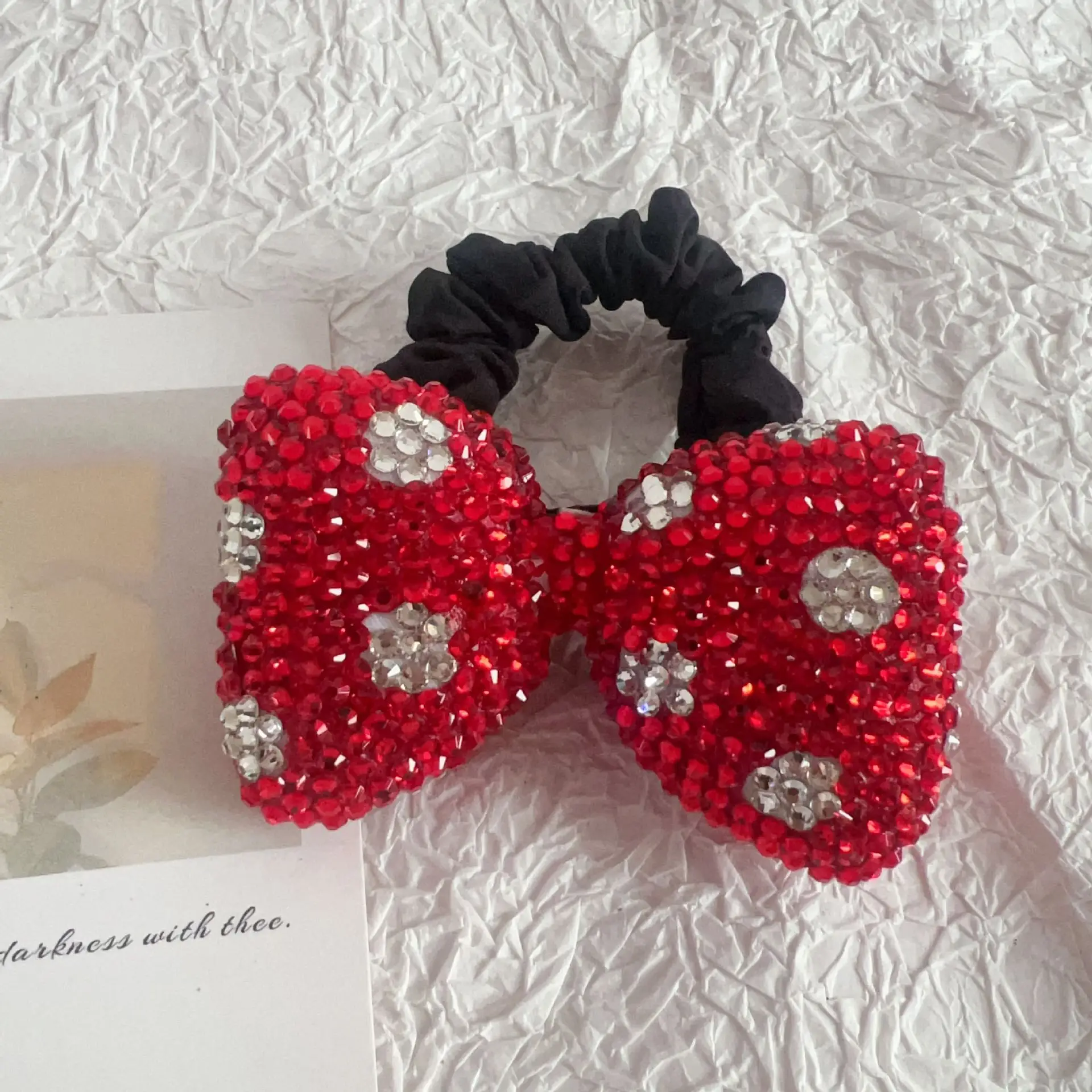 New Year Red Minnie Bow Hairpin with Crystal Accents - Image 3