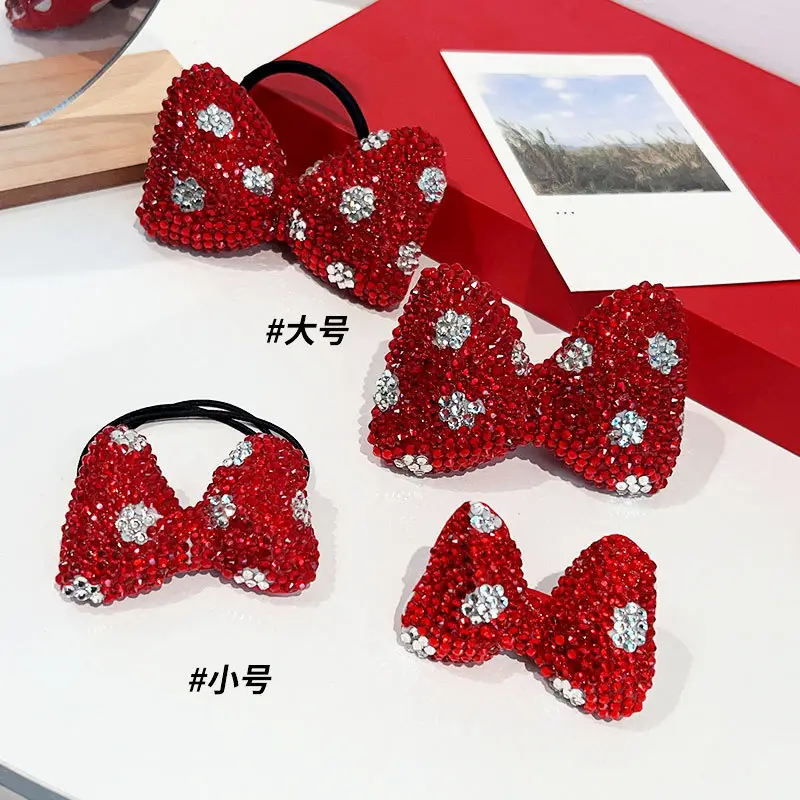 New Year Red Minnie Bow Hairpin with Crystal Accents - Image 4