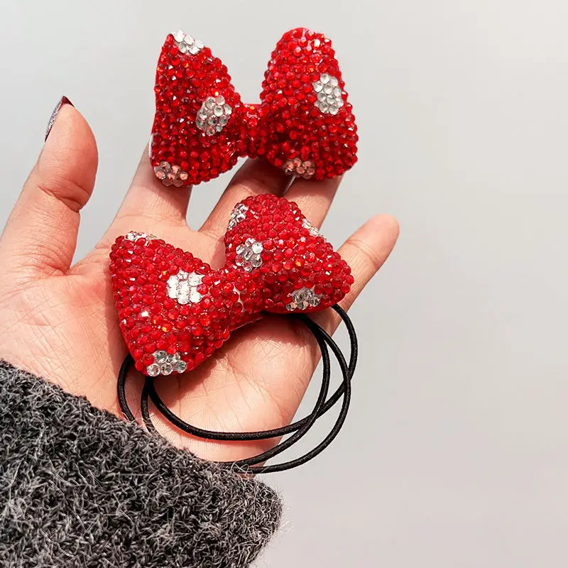 New Year Red Minnie Bow Hairpin with Crystal Accents - Image 5