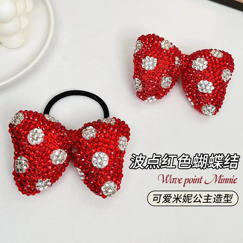 New Year Red Minnie Bow Hairpin with Crystal Accents - Image 6