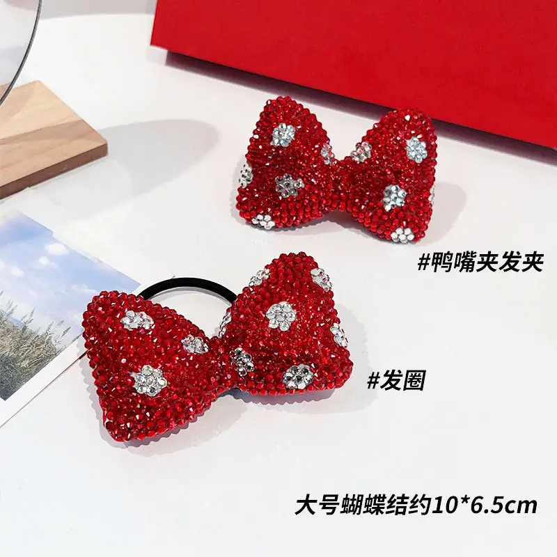 New Year Red Minnie Bow Hairpin with Crystal Accents — feature 3