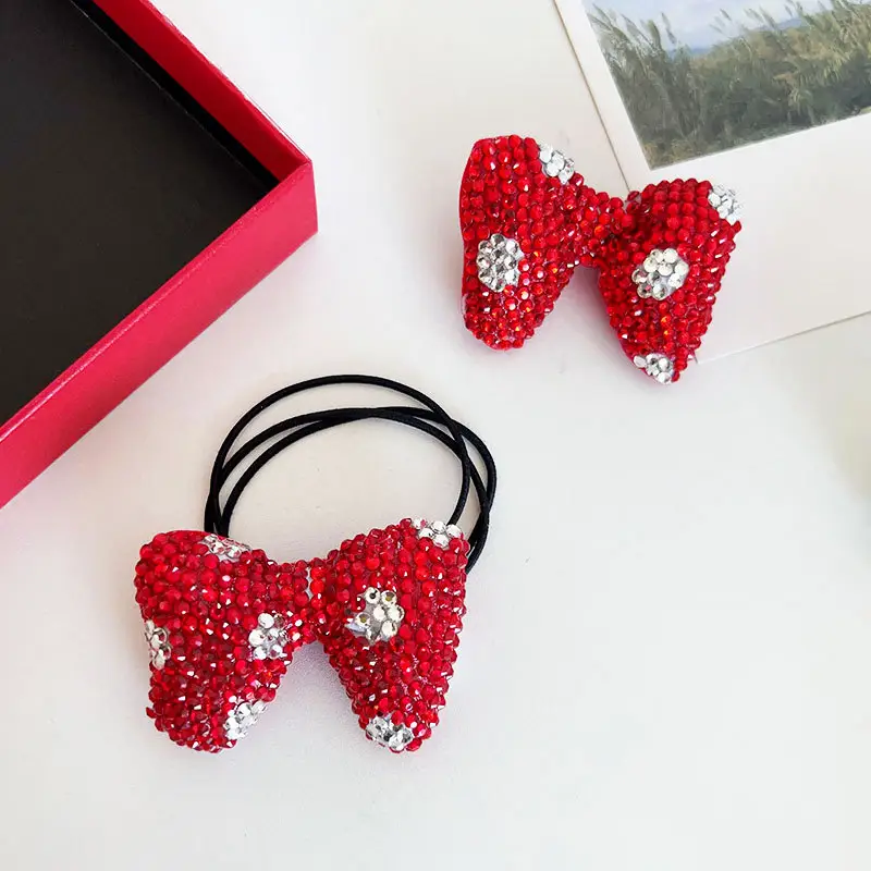 New Year Red Minnie Bow Hairpin with Crystal Accents — feature 4