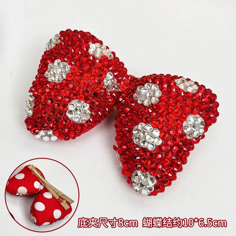 New Year Red Minnie Bow Hairpin with Crystal Accents - Image 2