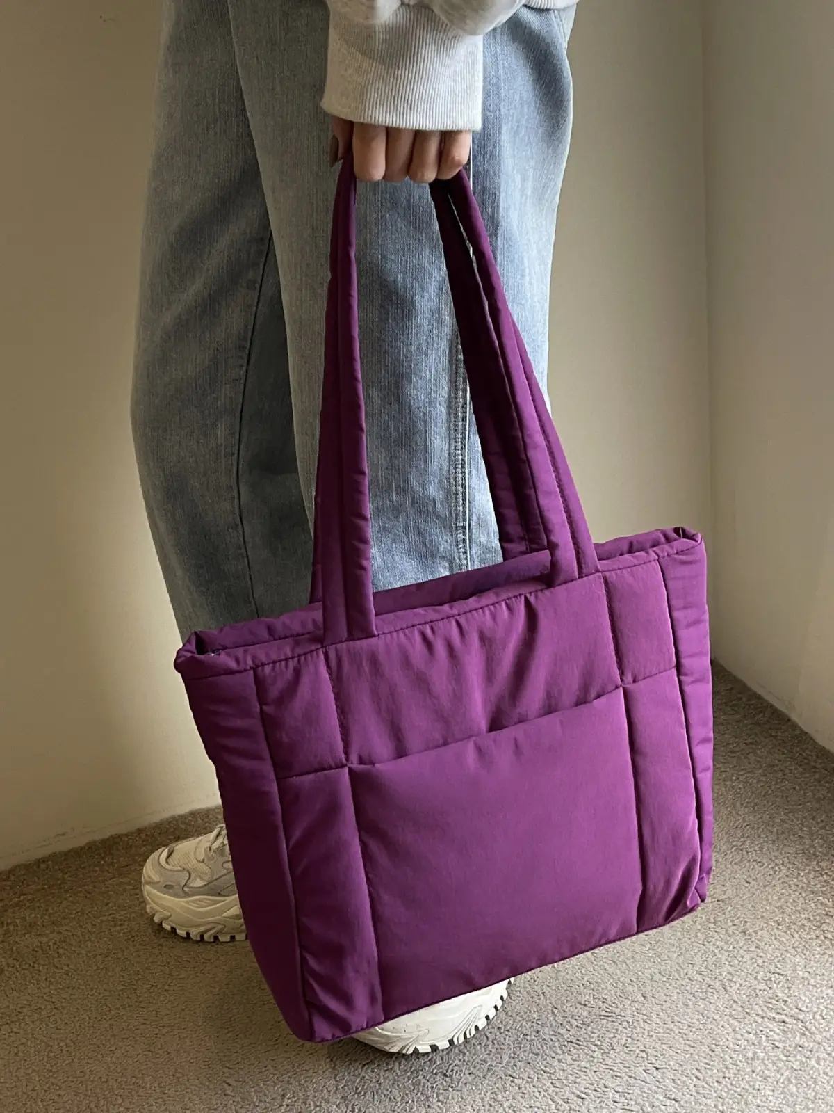 New College Student Canvas Tote Bag Purple Large Capacity - Image 9