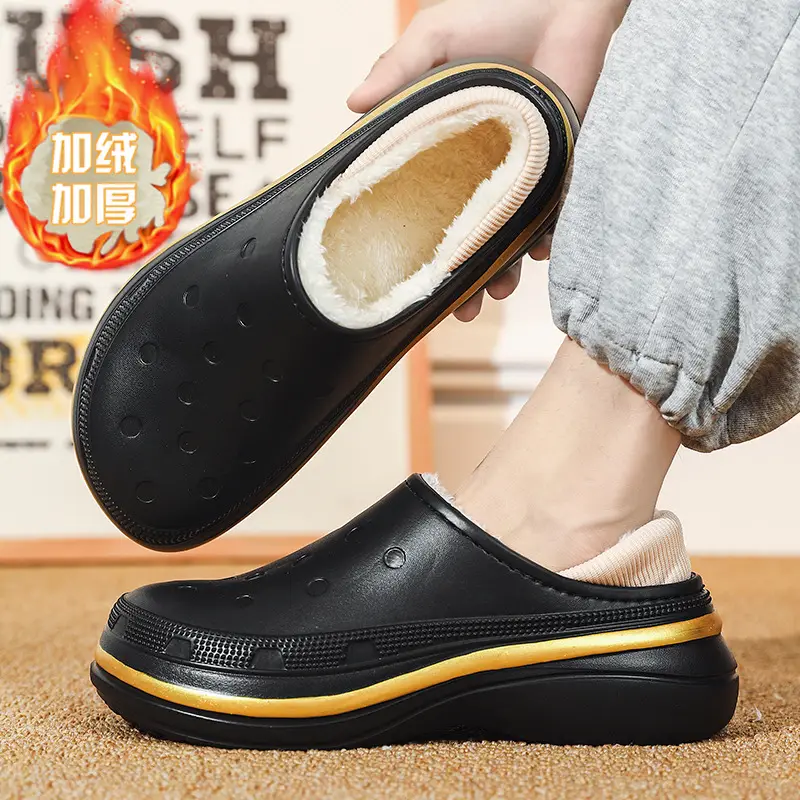 Cotton slippers men's winter couple's fashion bag heel platform waterproof fleece-lined warm lazy shoes furry slippers fashion - Image 4